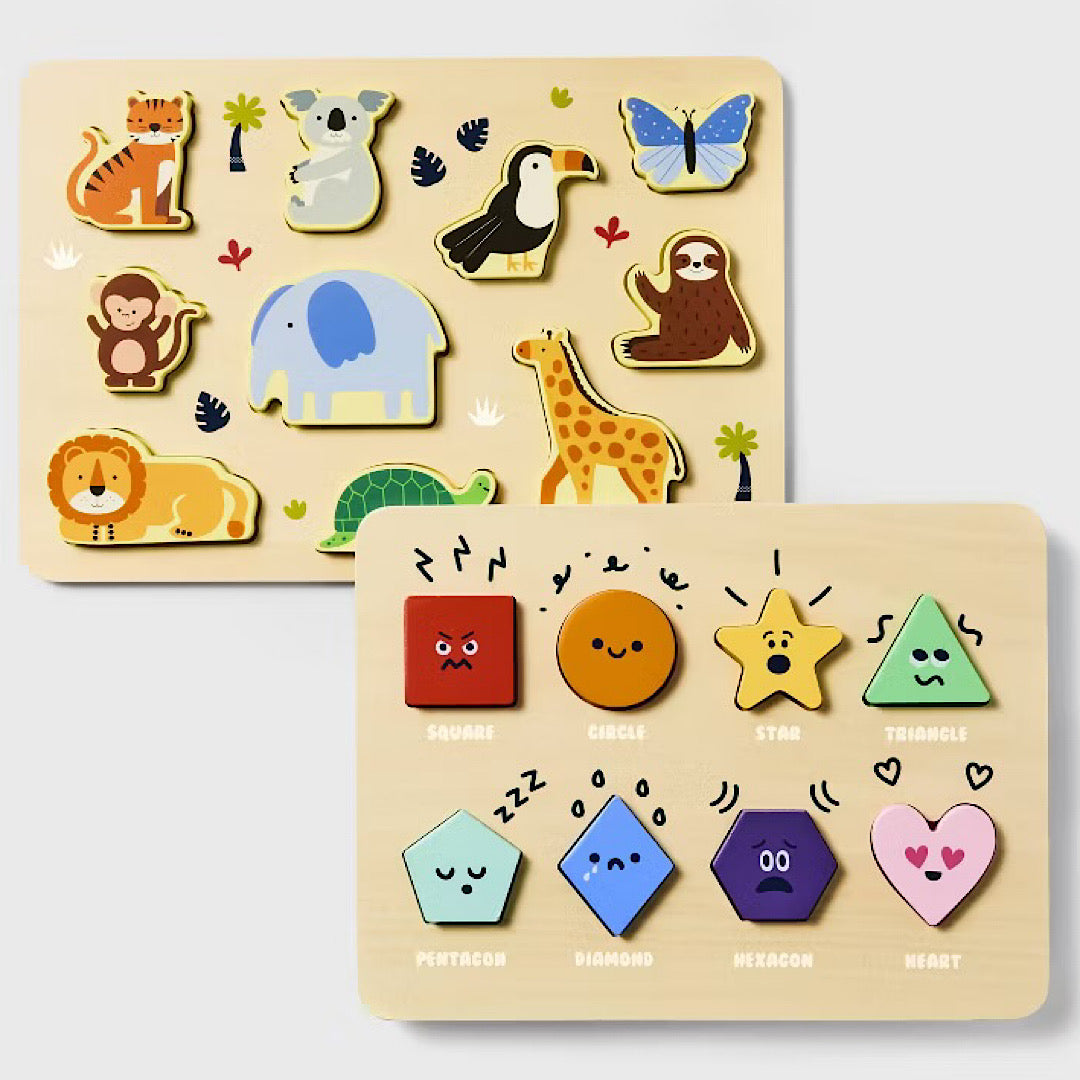 Wooden Shapes and Animals Puzzle by Gigglescape